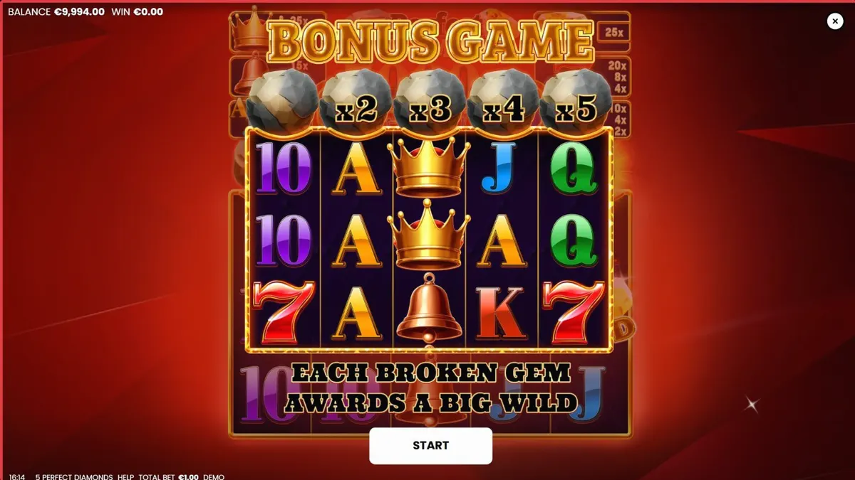 Tampilan visual slot 5 Perfect Diamonds dengan tema berlian dan simbol klasik