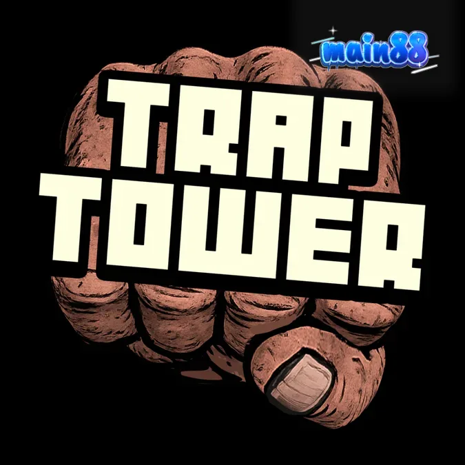 Tampilan visual grid unik dan karakter hewan dalam slot Trap Tower