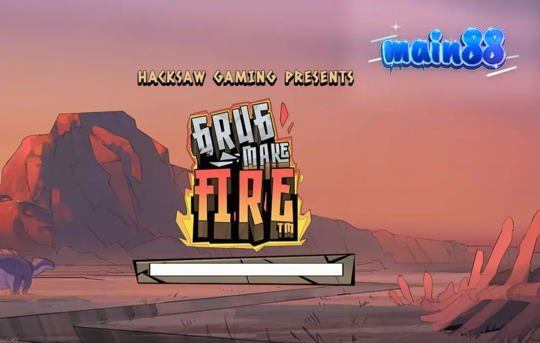 Tampilan visual slot Grug Make Fire dengan tema manusia gua prasejarah yang dramatis